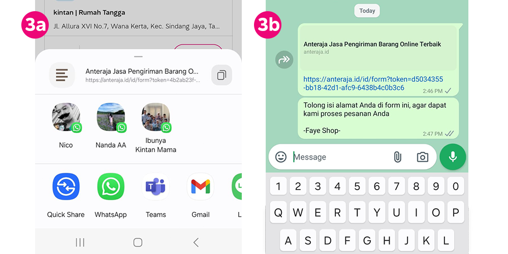 Bagikan Link ke Penerima (bisa menggunakan WhatsApp atau Sosial Media)